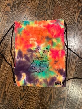 Undee Bandz Drawstring Backpack Tie Dyed with Multicolor Grommets Peace Symbol